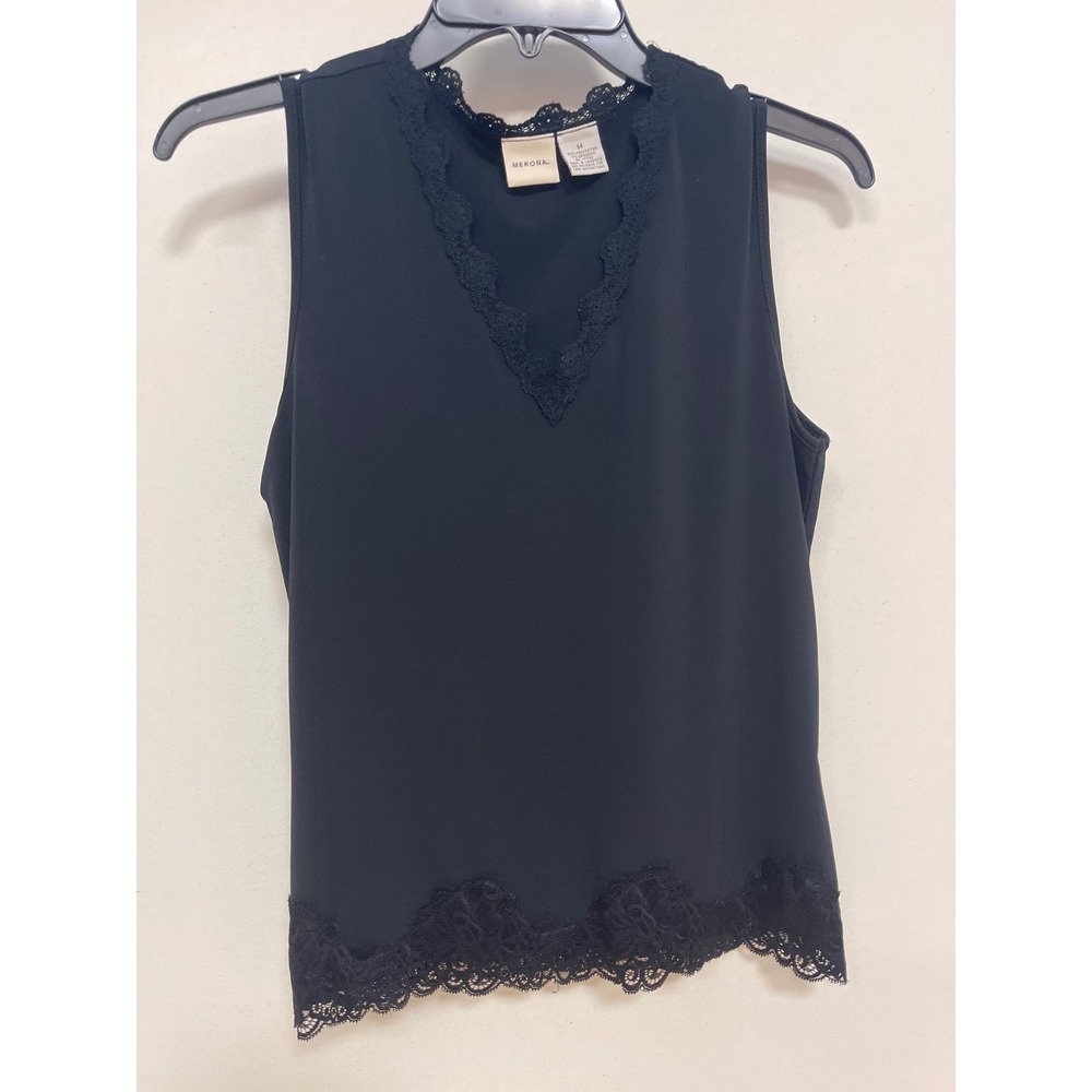 Merona Black Lace Trim V-Neck Sleeveless Tank Top Shell Medium